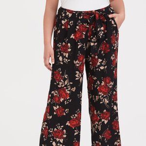 1X- Black & Red Floral Wide Leg Pant